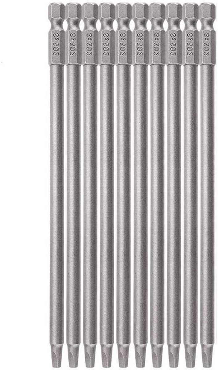 Set van 10 lange magnetische vierkante schroevendraaier bits van 150mm met 1/4 inch hex shank voor precisiewerk en duurzaamheid