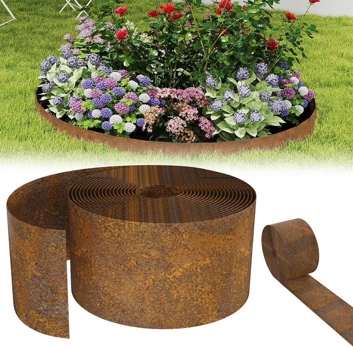 Gazonrand van metaal, 20 m, bedrand van metaal, 15 cm hoog, gazonrand, ideaal voor gazonbegrenzing, flexibele bloembedrand voor tuinliefhebbers en landschapsarchitectuur