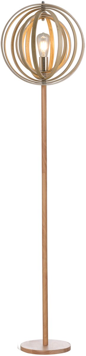 Staande lamp - rond - 40 W - grote lampenkap - natuurlijk hout - licht - diameter 38 x 160 cm