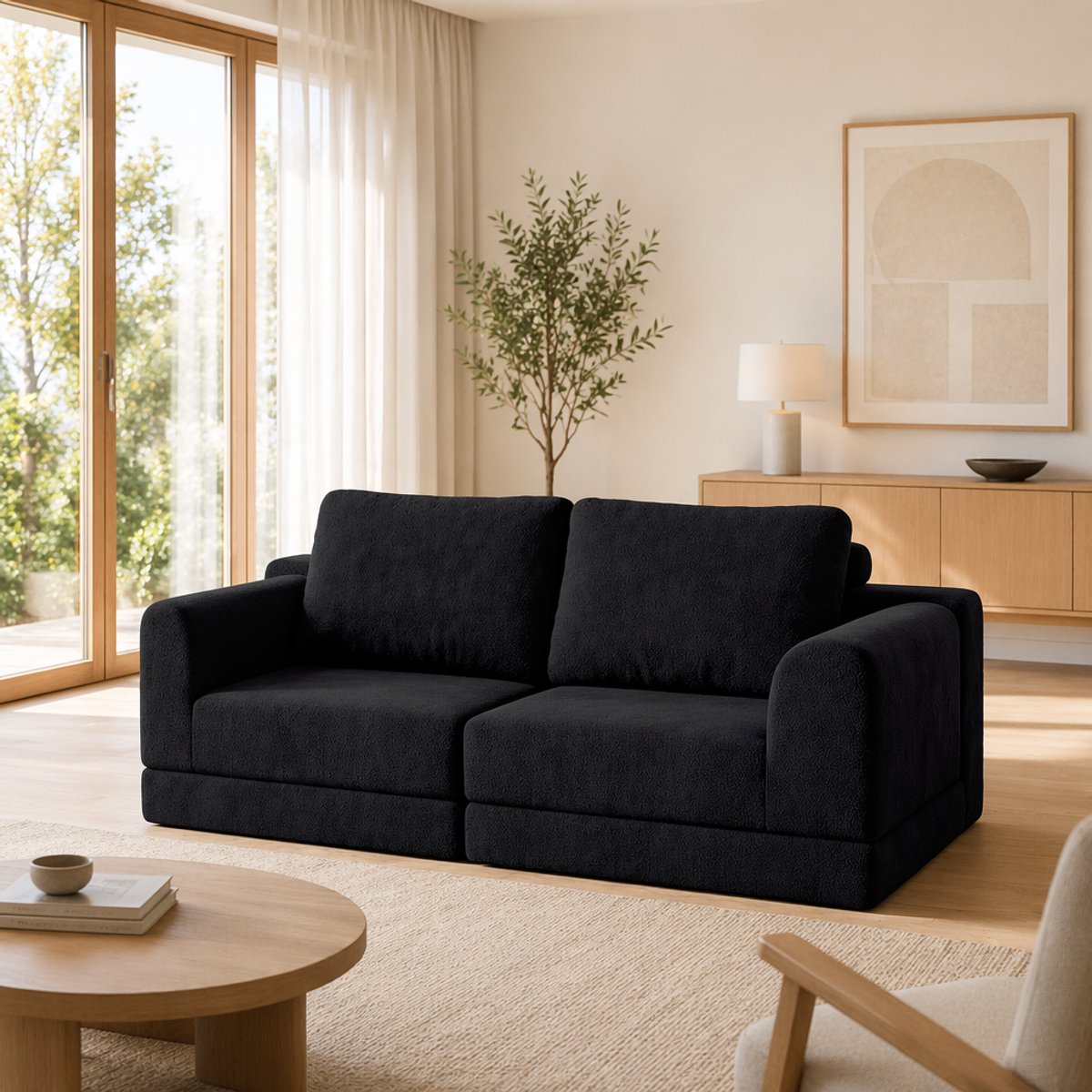 Black Convertible Folding Sofa Bed - Multi-Functional Sleeper Chair - Flannelette - 160x80x78 cm