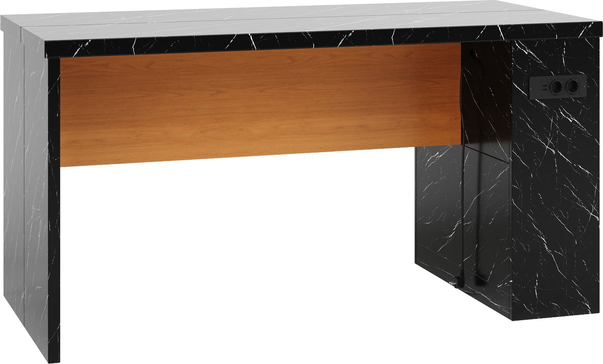 Kücheninsel met LED Verlichting - Modern Eiland voor Keuken Eetkamer - Black+Natural - 155x80x90cm