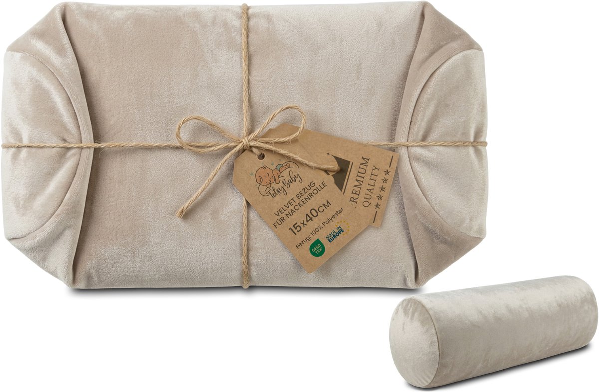 Hoes voor nekrol yoga bolster knierol positioneringsrol ribfluweel 15 x 40 cm - overtrek voor nek- en knierol, decoratief kussen en klein kussen, lange rol Oeko-Tex Beige Fluweel