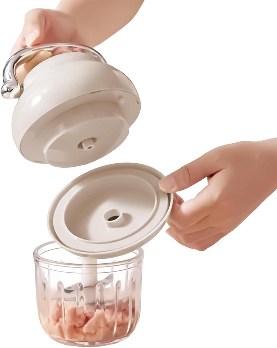 Mini Hakmachine - Keuken Gadget - Snel Ingrediënten Snijden - Draadloos Gemak - 350ml Capaciteit - Beige