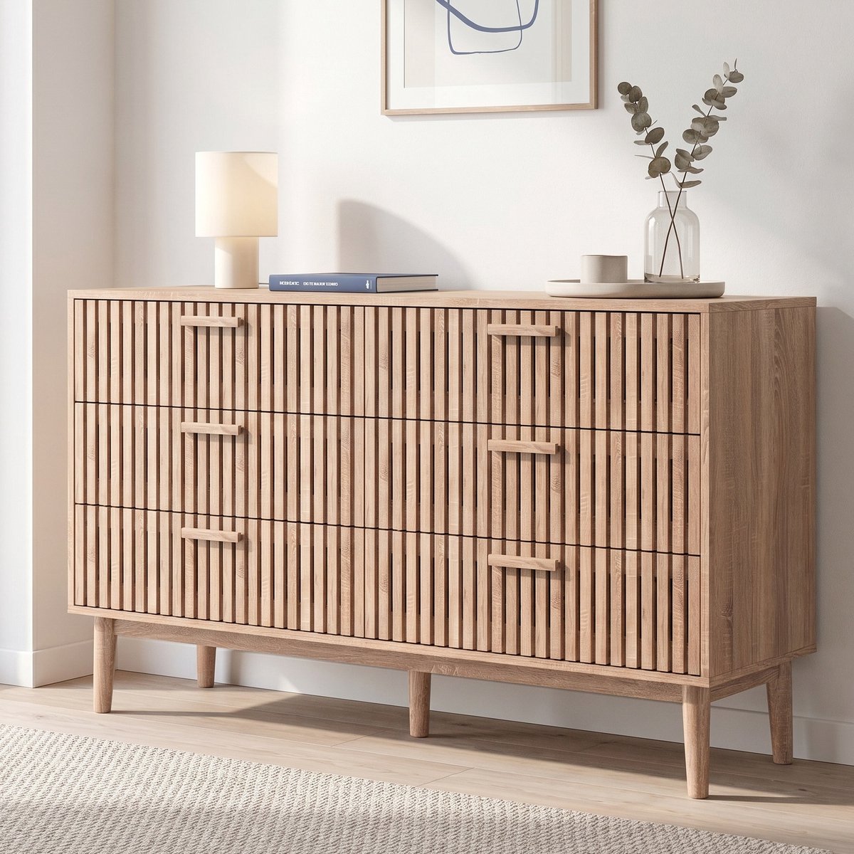 Ladekast - 6 Lades - 100x34x73cm - Opbergkast met Anti-kantelsysteem - Hout - Natuurlijke Stijl - Houtkleur