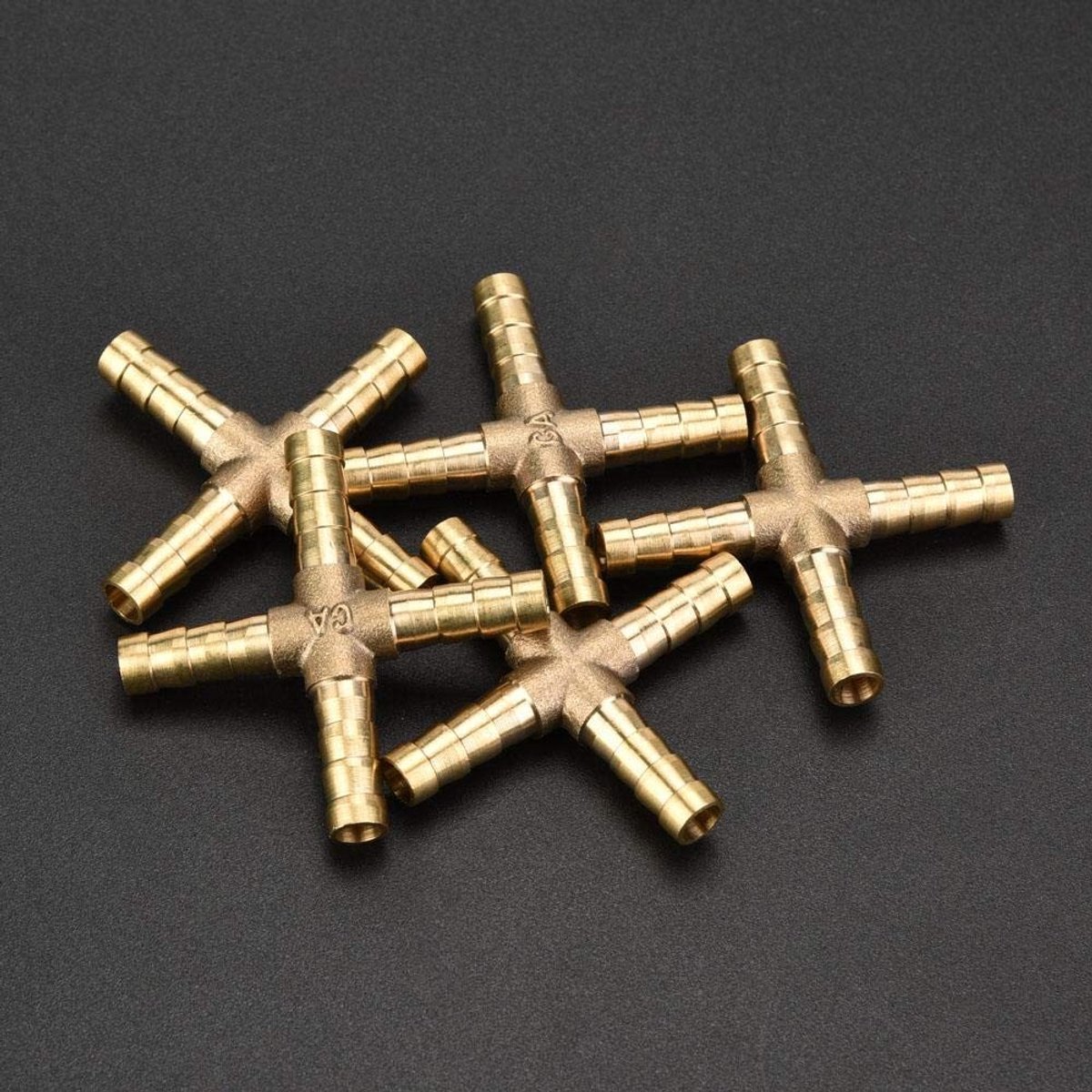 Dailygoods - 4-weg T messing slangconnector - Cross Barbed stekker - 5 stuks - 6 mm - Slangaansluiting - Geschikt voor lucht water olie gas brandstof