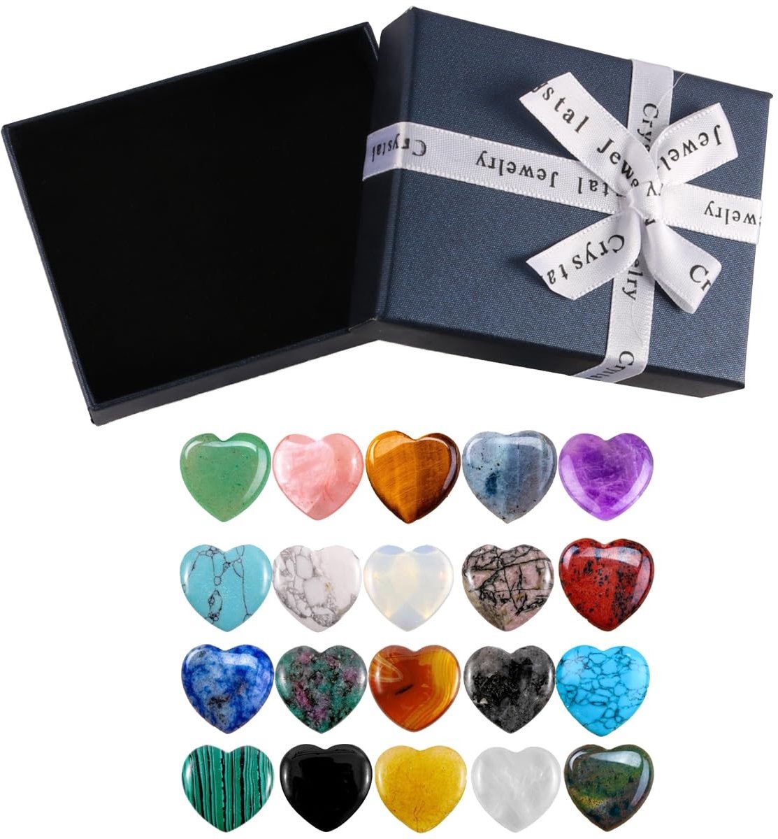 Dailygoods- Hartstenen Set - 20 Stuks Natuurlijke Edelstenen - Opbergdoos - Stressverlichting - Meditatie - Reiki-energie