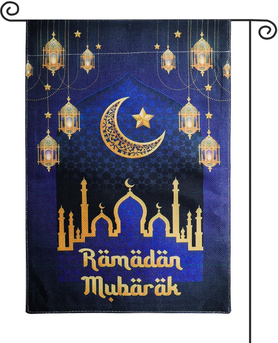 Dailygoods- Tuinvlag Dubbelzijdig Ontwerp - 30,8x45,5cm - Vlas - Buitendecoratie - Seizoensvlag - Ramadan Mubarak - Tuinvlaggen