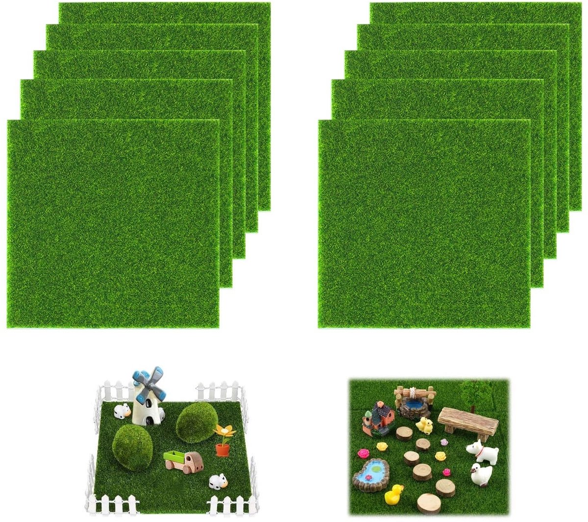 Dailygoods- Kunstgras Tapijt Realistisch Uiterlijk - 10 Stuks - 15 x 15 cm - Kunstmatig Gras - Decoratie Balkon/Tuin - Lange Levensduur - Grasmat