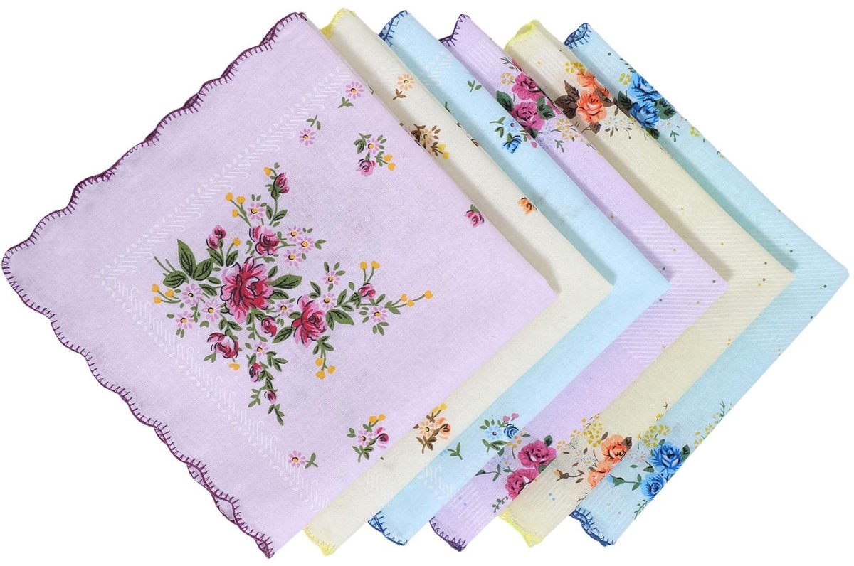 Dailygoods- Zakdoeken 6-delige Set - 100% Katoen - Vintage Bloemen - Multicolor - Zacht voor Gevoelige Huid - Afmetingen 30x30 cm - Handkerchiefs