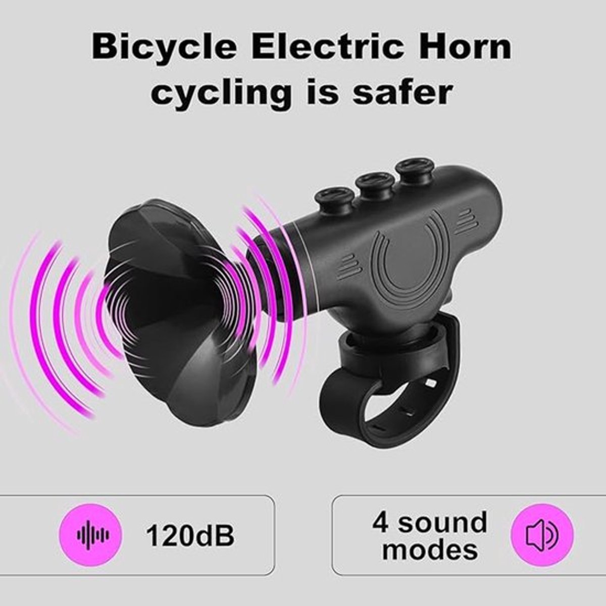 Set van twee e-bike claxons, 120 dB, waterdicht, met 300 mAh oplaadbare batterij | Stuurclaxon | Eenvoudig te installeren op mountainbikes en e-bikes voor volwassenen en kinderen - Zwart