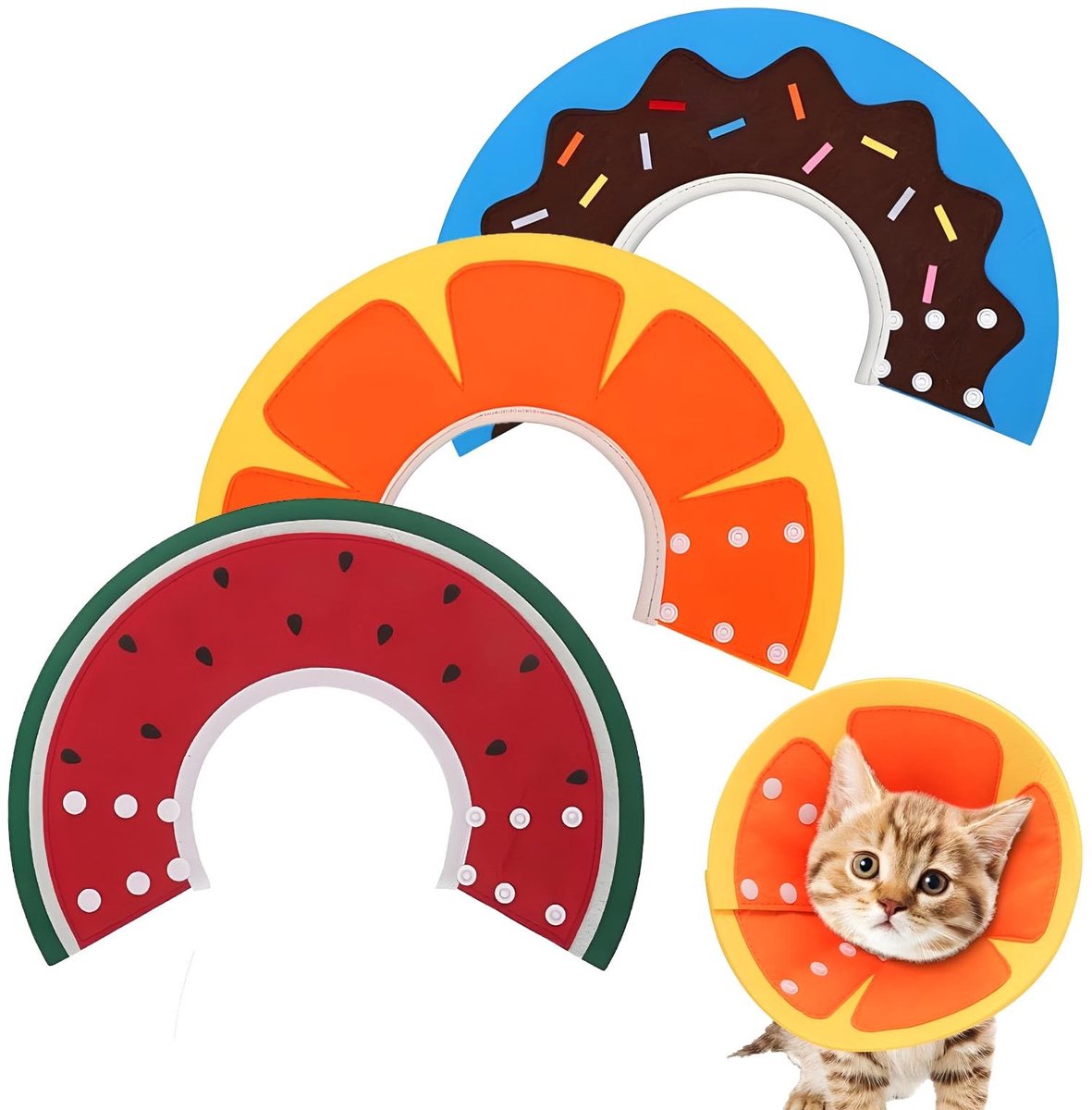 Dailygoods- Halsband 3 Stuks - Verstelbare Hondenhalsband - Zachte Ademende Kattenhalsband - Donut/Watermeloen/Oranje - Geschikt voor Kleine Honden en Katten - Hoogwaardig Vilt - Hondenkraag