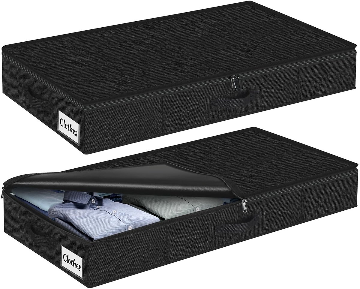 Dailygoods - Opbergdoos voor onder het bed met deksel, 12 cm hoog, 2 stuks opvouwbare onderbedcommode, wasbare kledingopslag en organisatie, 3 handgrepen, ritssluiting, opbergdozen voor kleding, dekens