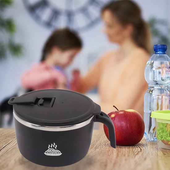 Noodle Bowl - Instant Cup - Lunch Bereiden - Geïntegreerde Telefoonhouder - 900ml - Zwart — afbeelding 2