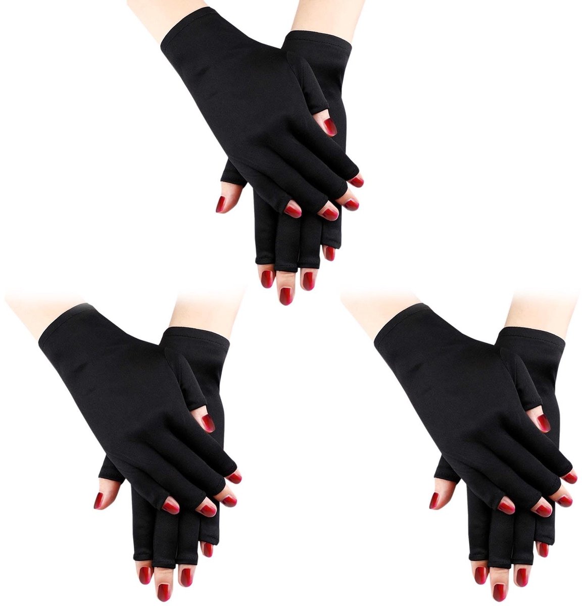 Dailygoods - GWAWG 3 Paar UV Handschoen Gel Manicures Handschoen Anti UV Vingerloze Handschoenen Handen van UV Licht Lamp Manicure Droger, Zwart, one size