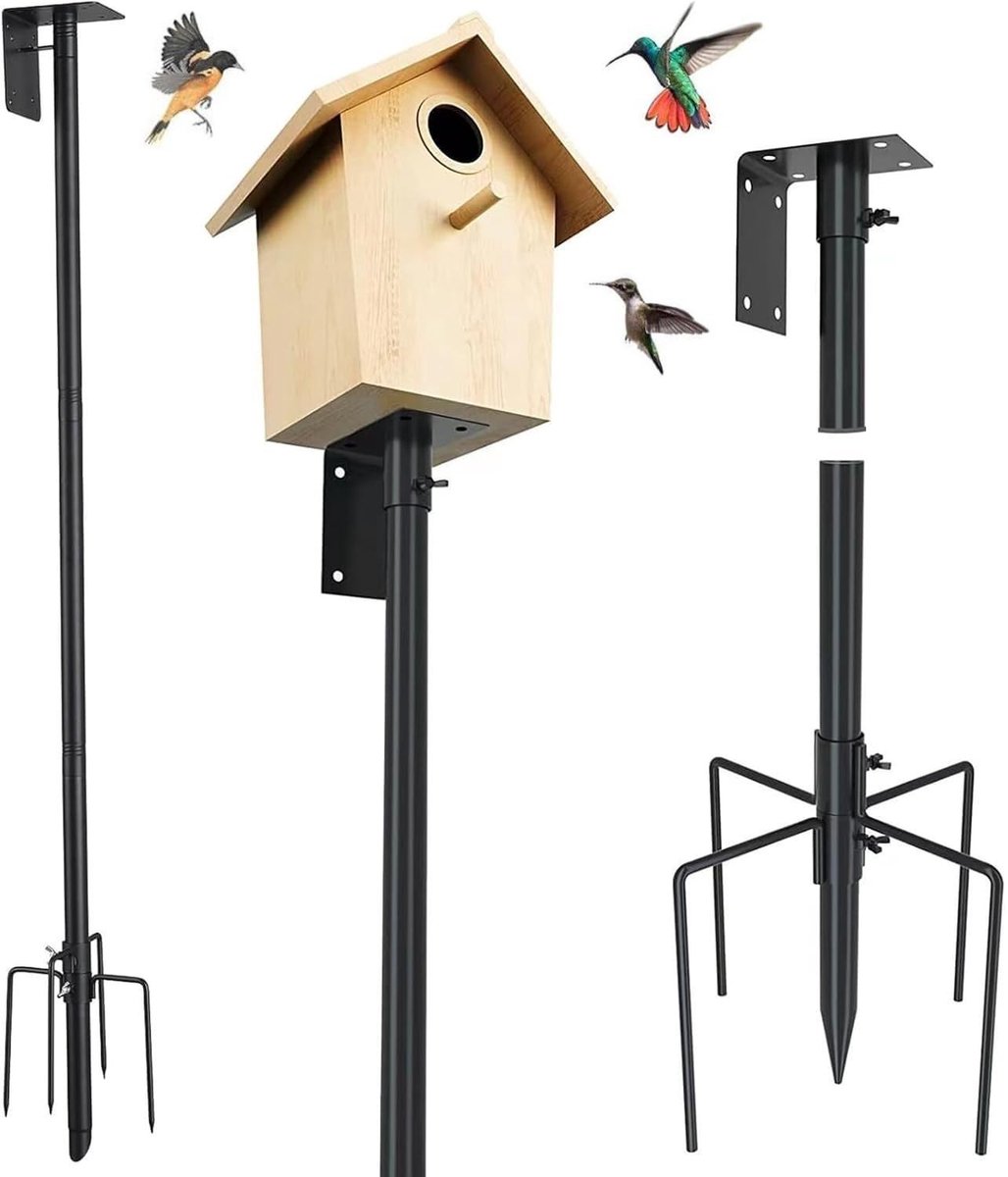 Dailygoods- Vogelvoederstation 193 cm verstelbaar - Universele standaardset - Metalen/smeedijzeren houders - Voor buiten - Zwart - Inclusief 5 tanden - Voederstandaard