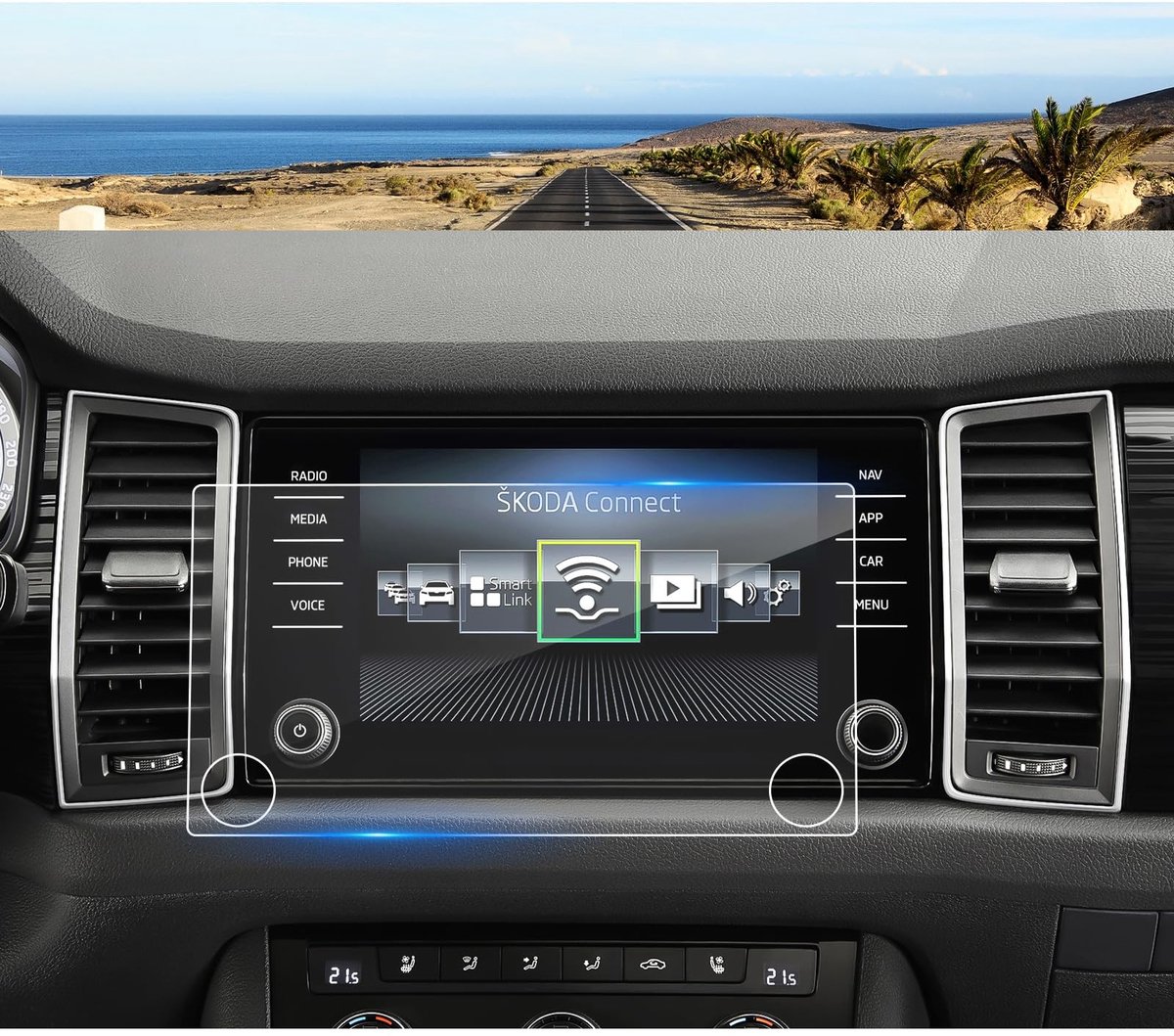 Dailygoods- Beschermfolie 9H gehard glas - Navigatiebescherming - GPS-schermbescherming - Skoda Kodiaq/Karoq - Perfecte pasvorm - Duurzaam en stabiel - Displaybeschermfolie