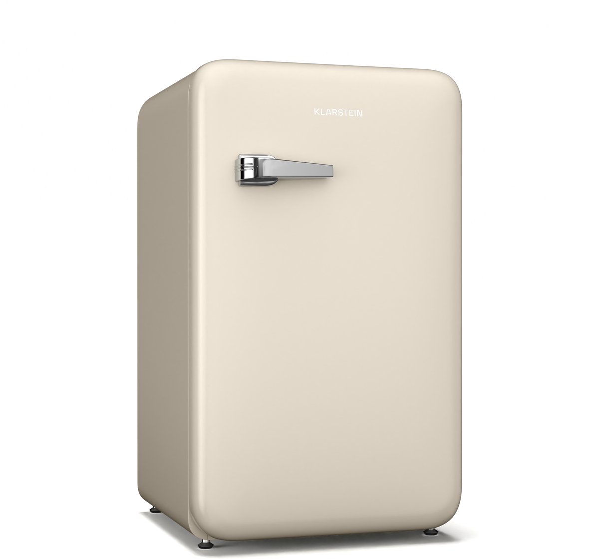 Klarstein Koelkast Audrey Evo retro , 112 liter, vrijstaand zonder vriesvak, stil (40 dB), omkeerbare deur, verstelbare pootjes, thermostaat van 0–10 °C, crème - voor Slaapkamer - Compact Geruisloos - Mini Fridge - Compact Koelkast