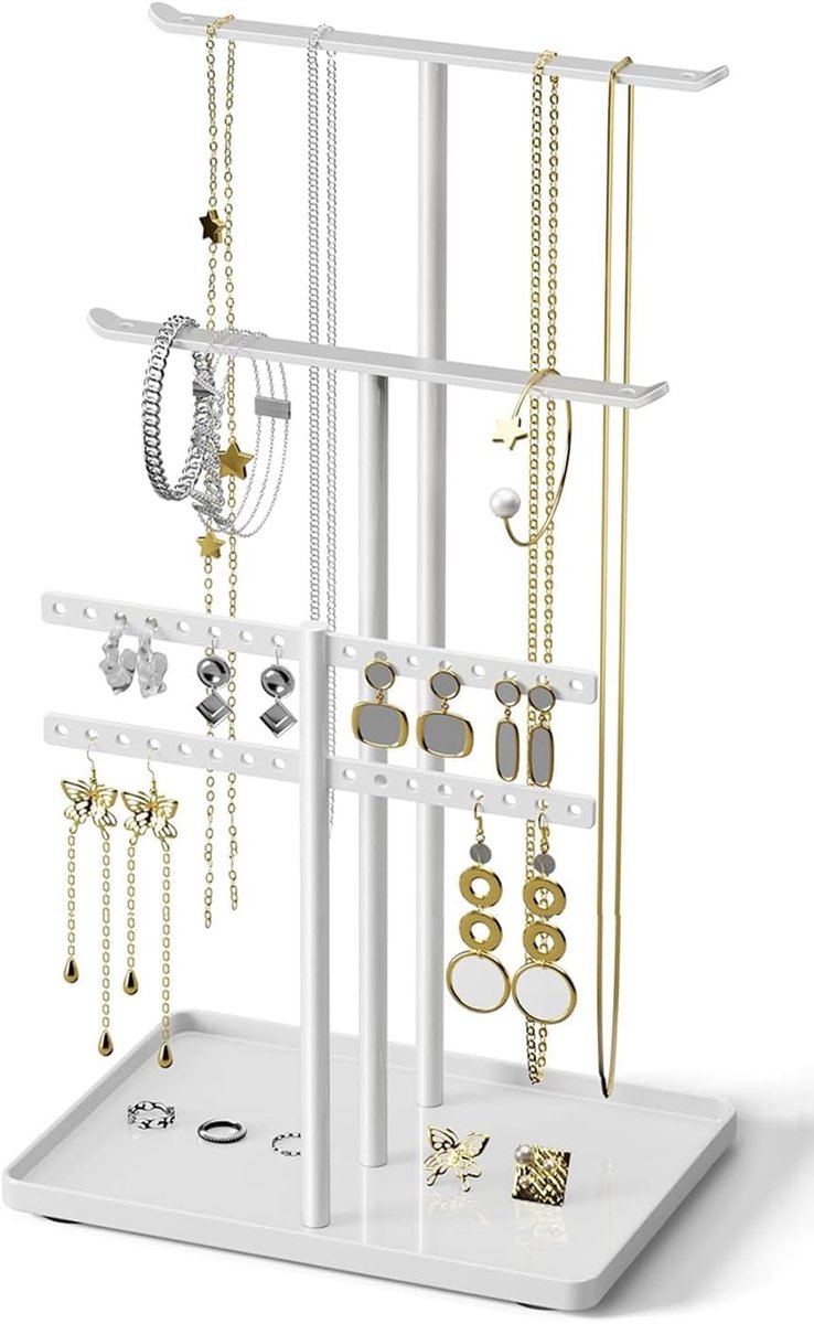 Solidchoice- Sieradenstandaard Stevig Metaal - 3-Laags Organizer - Display voor Kettingen/Oorbellen/Armbanden - 32 cm Hoog - Esthetische Kamerdecoratie - Grote Capaciteit - Sieradenhouder