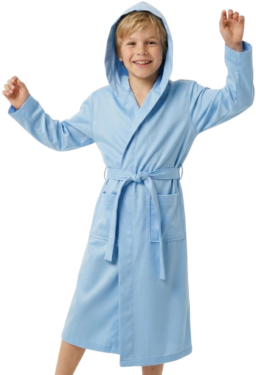 Solidchoice- Kinderbadjas microvezel - Capuchon - Zakken - Riem - Opvouwbaar - Lichtgewicht - Comfortabel voor gevoelige huid - Badjas