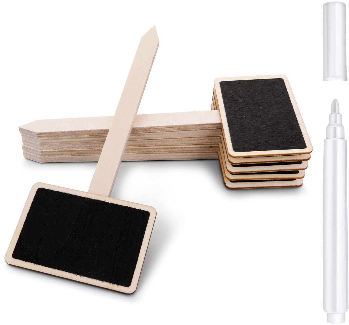 Solidchoice - ASTER 20 stuks houten plantenlabels T-type krijtbord tuinplanten marker, tuinplant tags met markeerstift voor buiten kamerplanten potzaad kruiden bloemen groenten etiketten