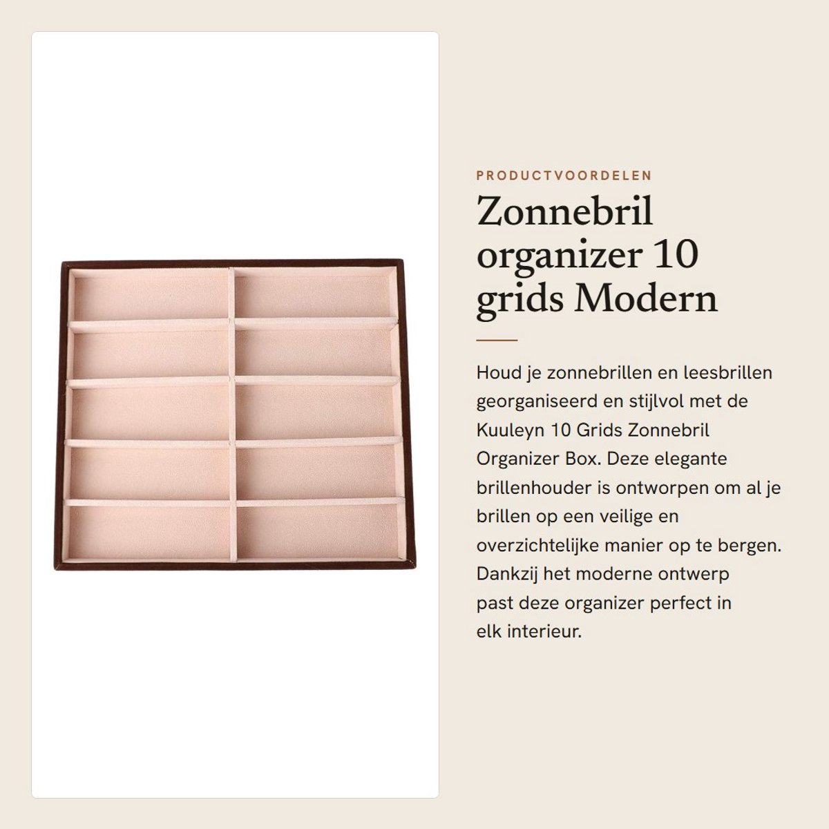 Dailygoods- Zonnebrilhouder 10 Compartimenten - Brillenhouder - Brilstandaard - Opbergdoos - MDF - Lichtgewicht en Duurzaam - Brilhouder