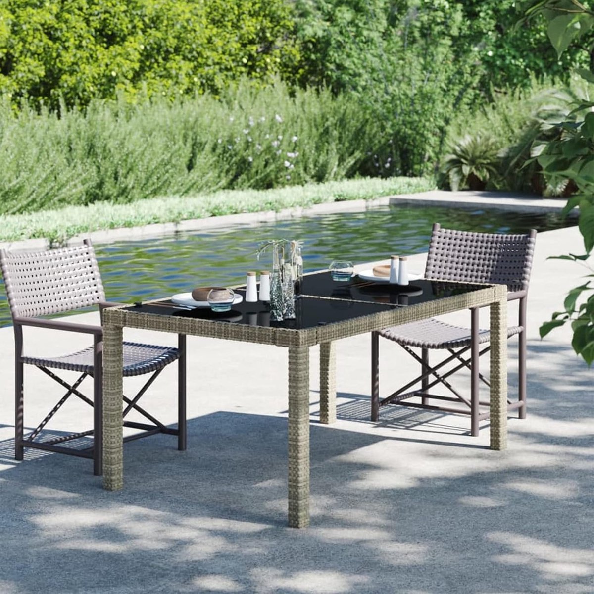 Tuintafel - Buitenmeubel - Buiten dineren - Gehard glas - 150x90x75 cm - Grijs