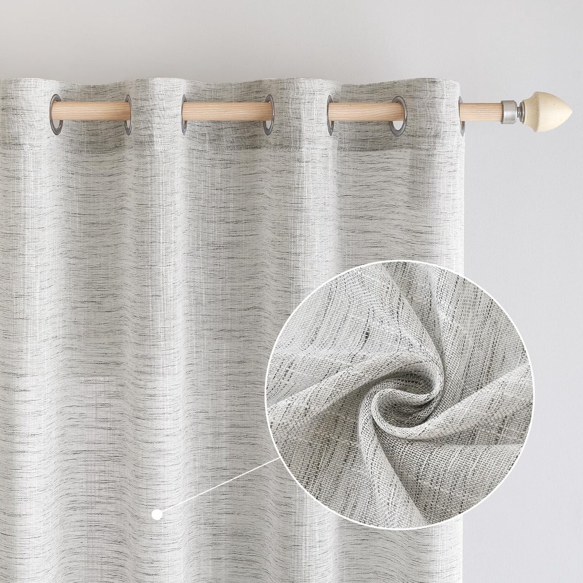 Transparante linnen gordijnen met ringen voor balkon en woonkamer – 140 x 225 cm – wit/grijs (2 panelen)