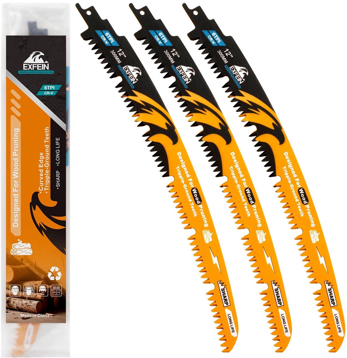 Dailygoods- Reciprocityzaagbladen 300 mm - Snoeien Hout - 6TPI Tandprofiel - 3-Pack - Agressieve Tanden - Efficiënt Snijden - Zaagbladen