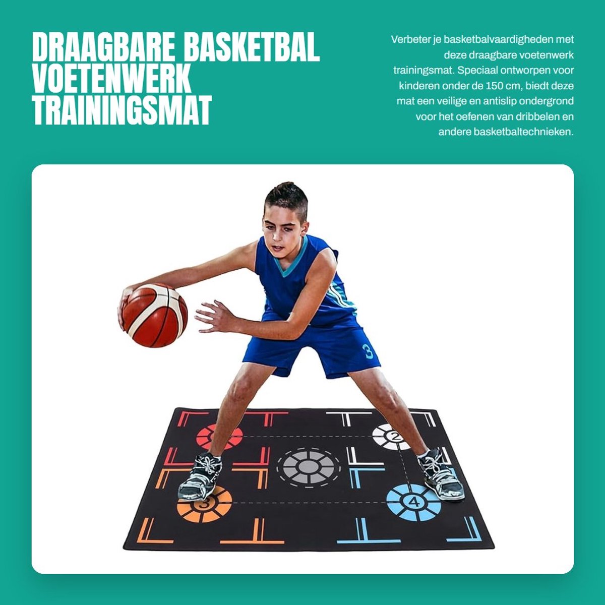 Dailygoods- Trainingsmat Draagbaar - Opvouwbaar - Antislip - Rubber - 67 cm x 92 cm - Geschikt voor kinderen onder 150 cm - Basketbalmat