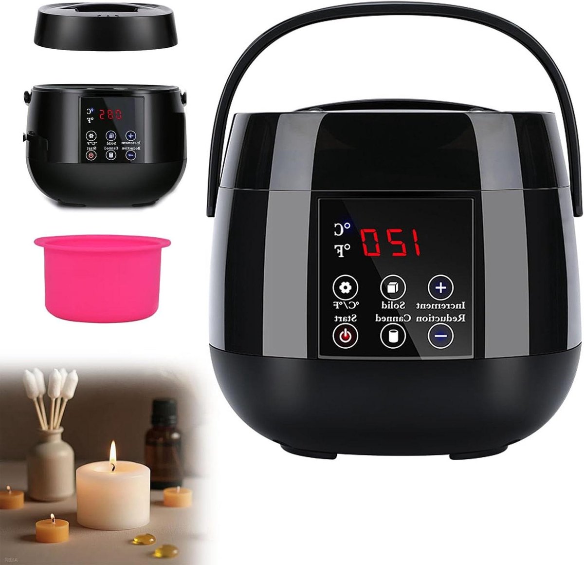 Elektrische Smeltpot - Wax Smelter - Kaarsen Maken - Instelbare Temperatuur - 500 ml - Zwart