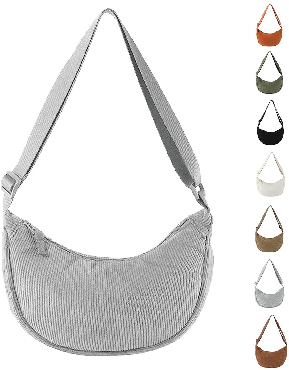 Dailygoods- Schoudertas Verstelbaar - Halve Maan - Corduroy - Dames - Crossbody Tas - Trendy Design - Crossbodytas