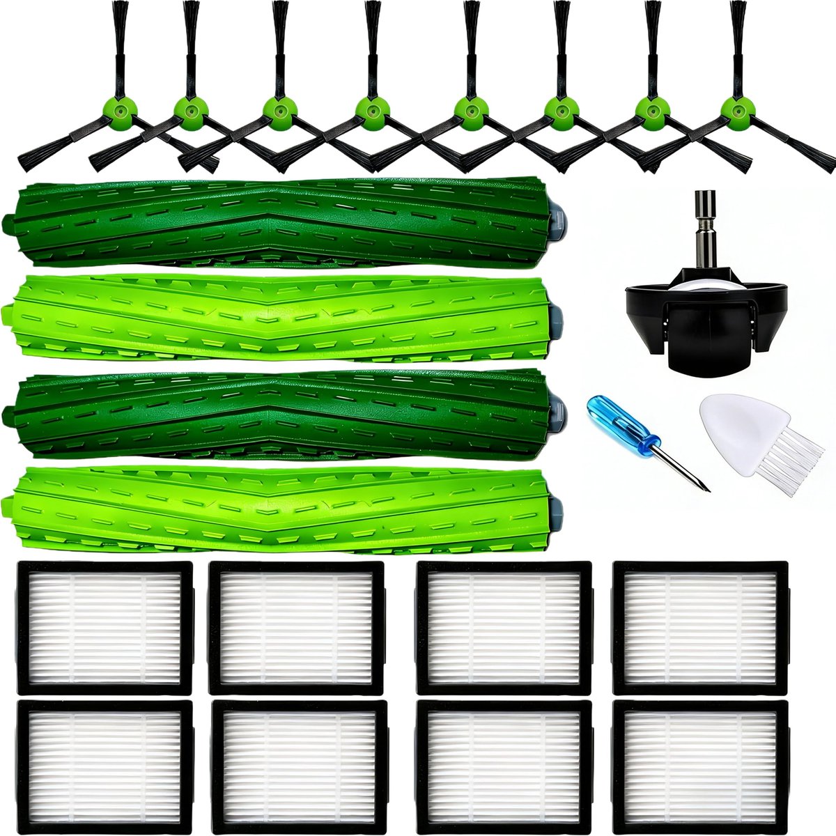 Dailygoods- Vervangingsaccessoires Hoogwaardige Kwaliteit - Hoofdborstels X2 - Filters X8 - Zijborstels X8 - Voorwiel X1 - Eenvoudige Installatie - Robotstofzuigeronderdelen