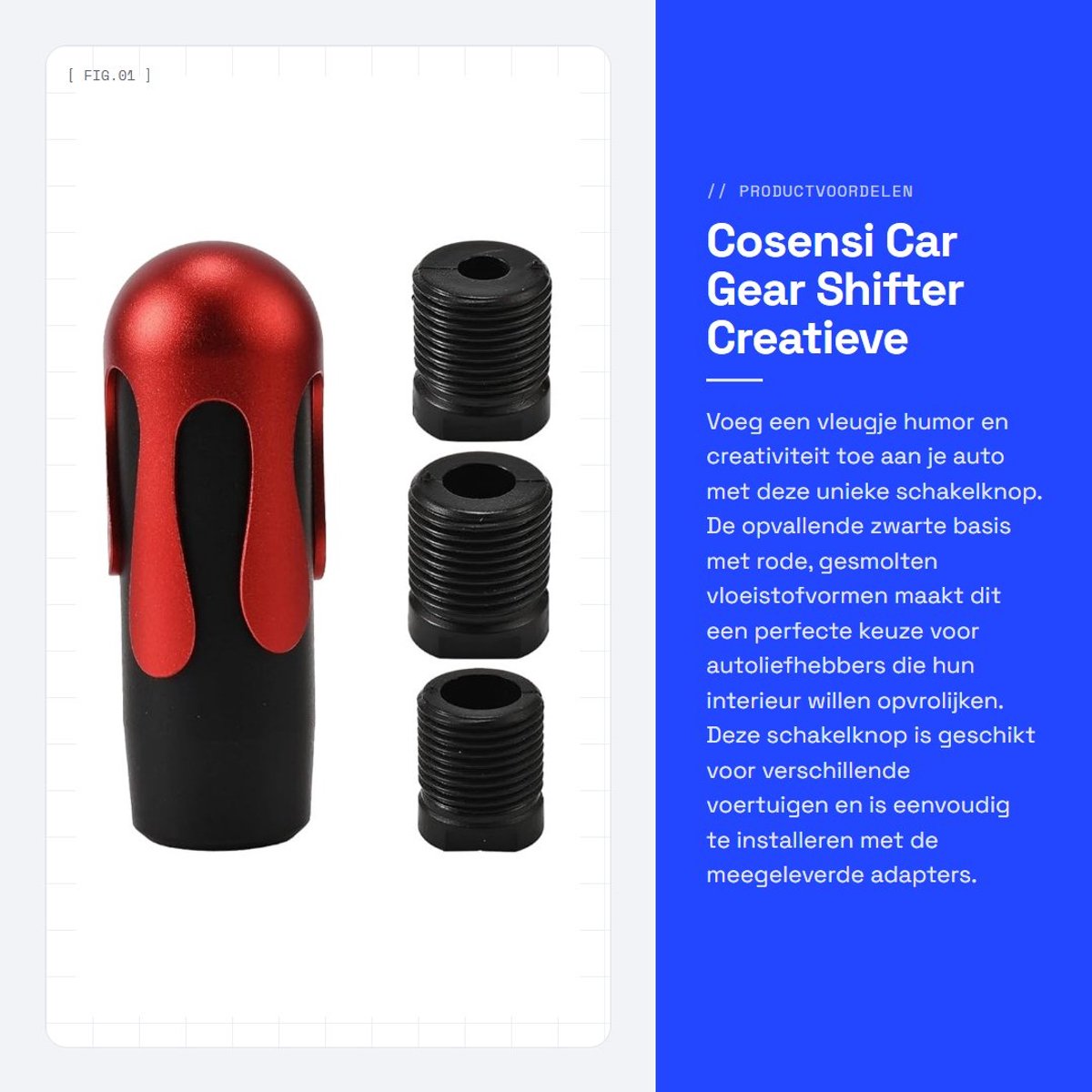 Dailygoods - Car Gear Shifter - Creatieve Versnelling - Modern Design - Zwart Rood - Auto Accessoire - Uniek Schakelknop - Geschikt voor Diverse Auto's