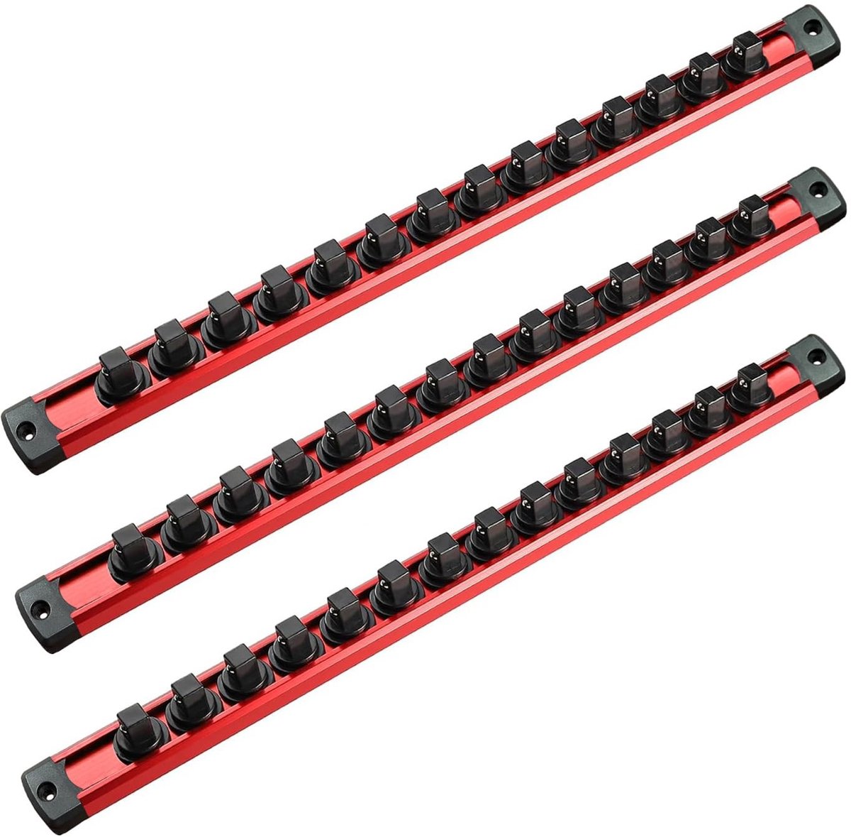 Dailygoods- Doppenhouder Magnetisch - Aluminium Doppenrail - 3/8 Inch Doppen - Heavy Duty Organizer - 42 Draaibare Clips - Geschikt voor Garage en Werkplaats - Doppenorganizer