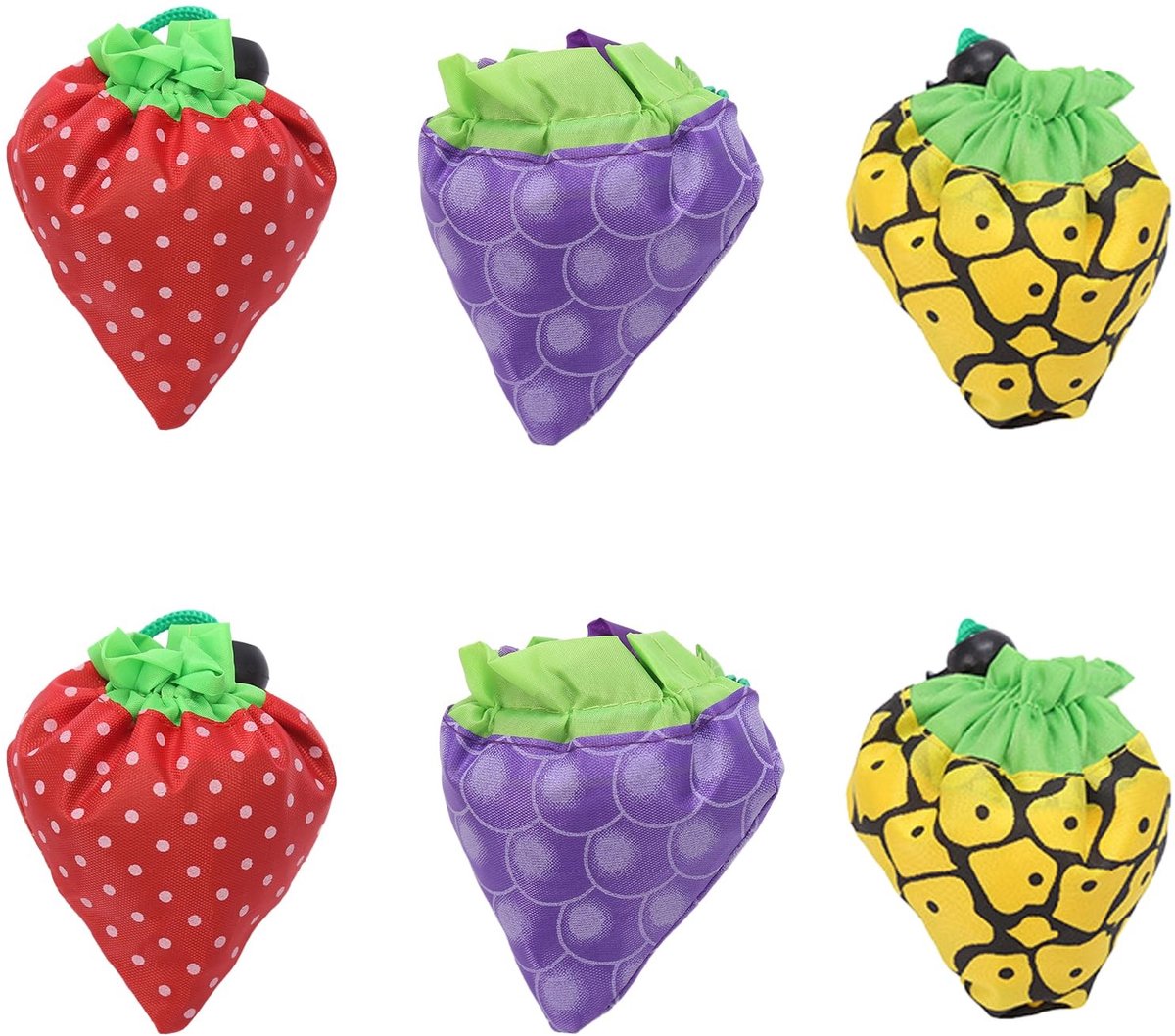 Dailygoods- Boodschappentas opvouwbaar - 6 stuks - Herbruikbaar - Milieuvriendelijk - Polyestervezel - Schattig ontwerp met aardbeien, druiven, ananas - Winkeltas