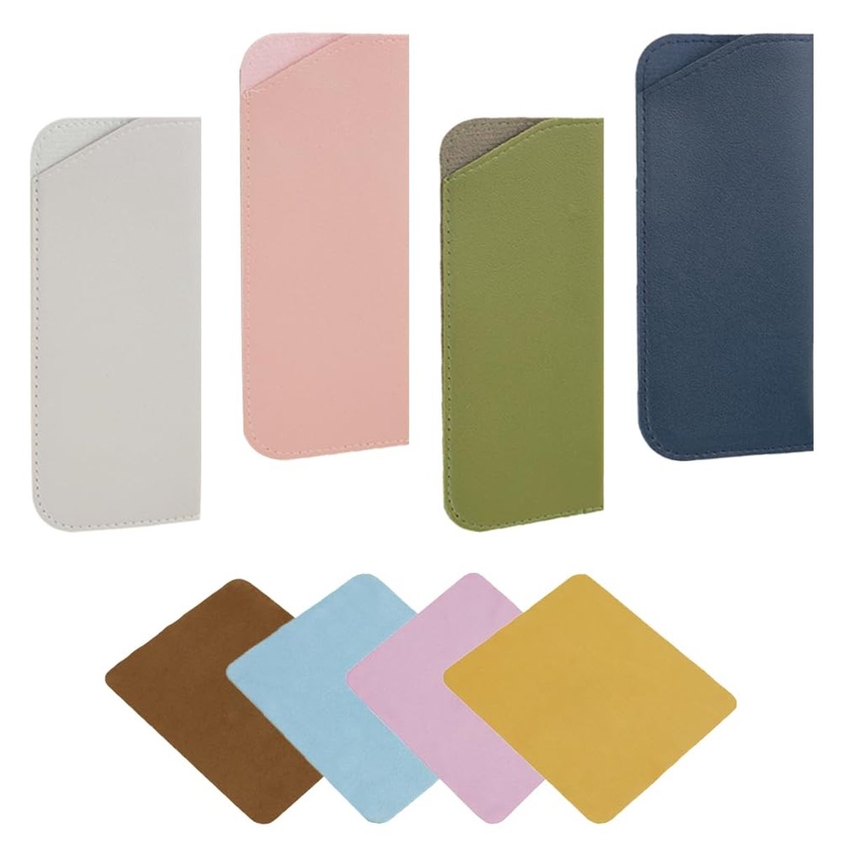 Dailygoods- Brillenkoker Zacht Lederen - 4 Stuks - Brillenhoes - Reinigingsdoek - Draagbaar - 17,5 cm x 7,5 cm - Diverse Kleuren - Brillenetui