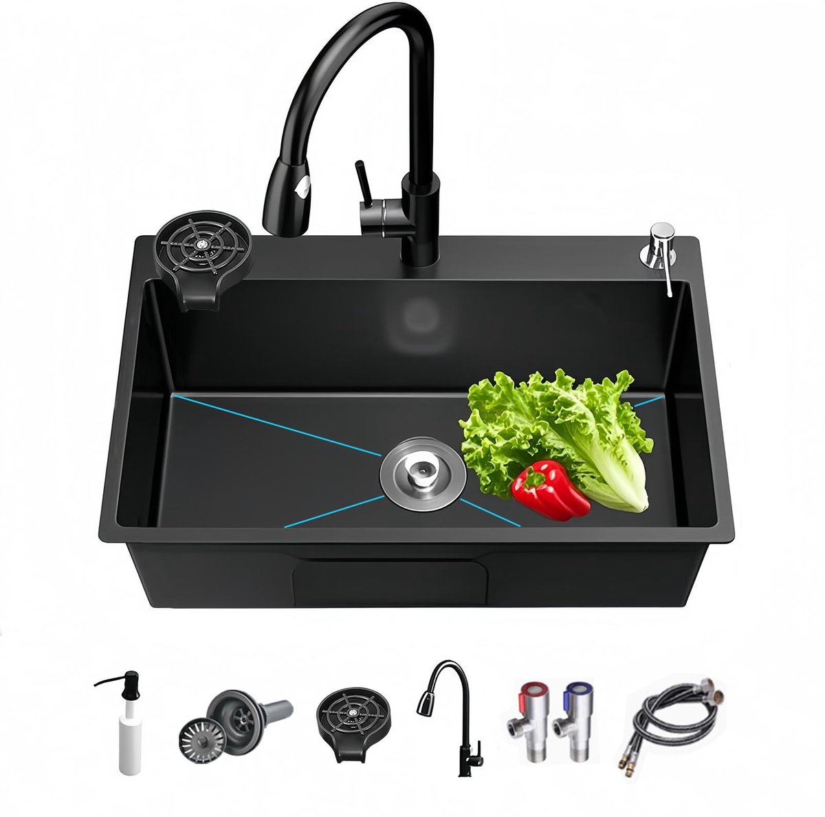 Dailygoods- Onderbouwspoelbak Compact - Wastafel - Roestvrij Staal - Afdruiprek - Inclusief Zeef - Buitenmaten 80 x 50 x 20 cm