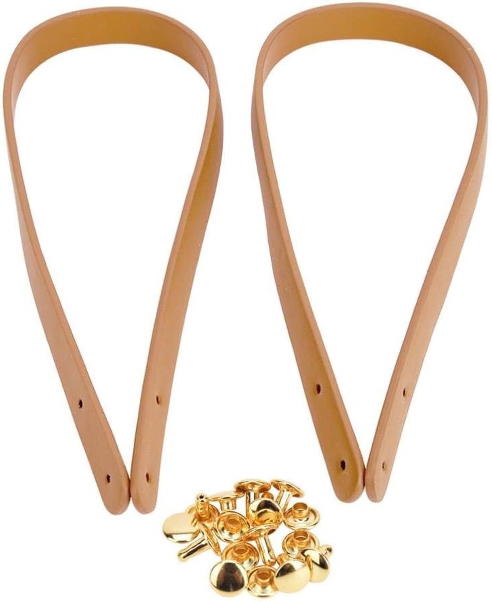 Handgemaakte Leren Tasriemen van 65 cm met Gouden Nieten voor Schoudertassen en Accessoires