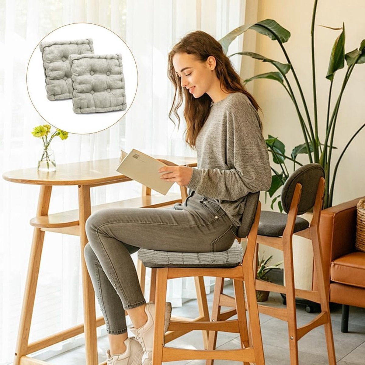Set van 2 Zitzakken, Stoelkussens 40 x 40 x 8 cm, Voor Binnen en Buiten, Comfortabele Kussens met 8 cm Schuim, Ideaal voor Tuin, Eetkamer en Kantoorstoel
