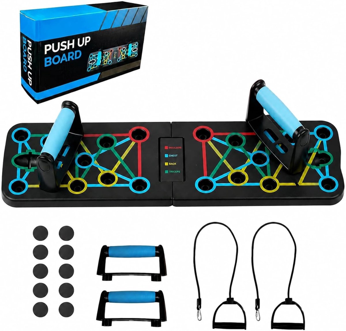 Multifunctionele opvouwbare push-upplank voor krachttraining, 17-in-1 fitnessaccessoire voor thuisgym, met grepen en draagbare pads