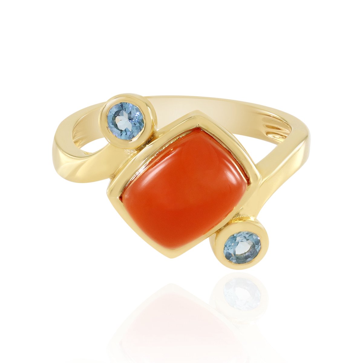 Cavill - Zilveren ring verguld - Antieke Carneool 2,025 ct & Zwitsers Blauwe Topaas 0,27 ct - Modern ontwerp, India & Brazilië - Vrouwelijke sieraden