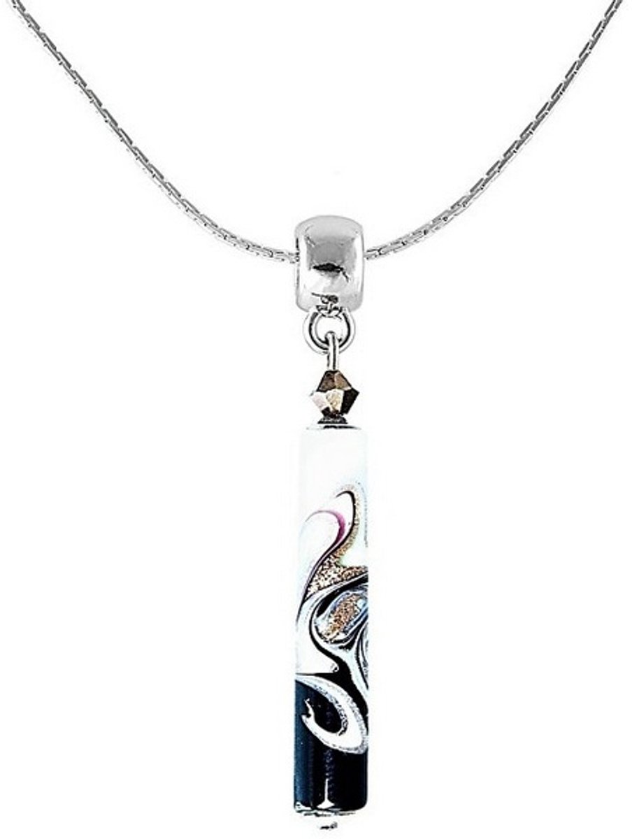 LAMPGLAS NPR11 ZILVEREN KETTING MET ZWARTE/WITTE HANGER 1 STUK