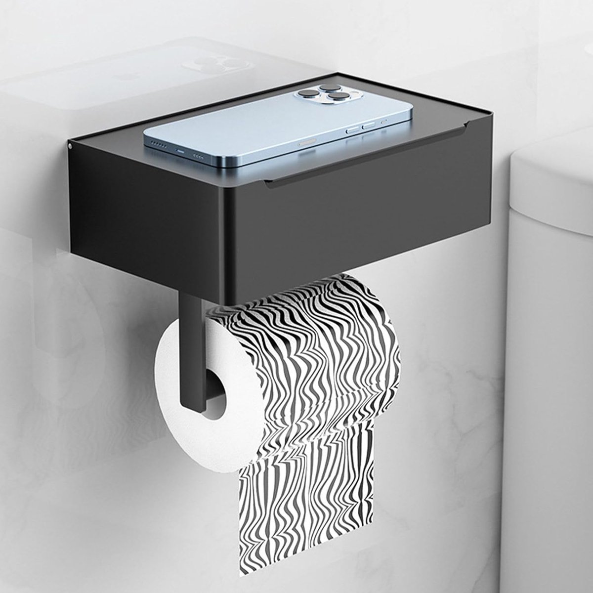 Thijox - Toiletpapierhouder Roestvrij Staal Zwart - Zelfklevend of Boorinstallatie - Wc-Rolhouder voor Toilet, Badkamer, Keuken - Stijl A