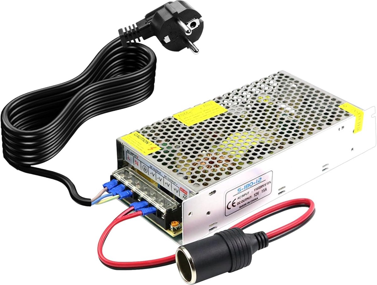 Thijox - Auto-voedingsadapter 220V naar 12V 20A 240W netadapter voor koelbox, autostofzuiger, compressor, sigarettenaansteker-bus, vlamvertragend ABS/