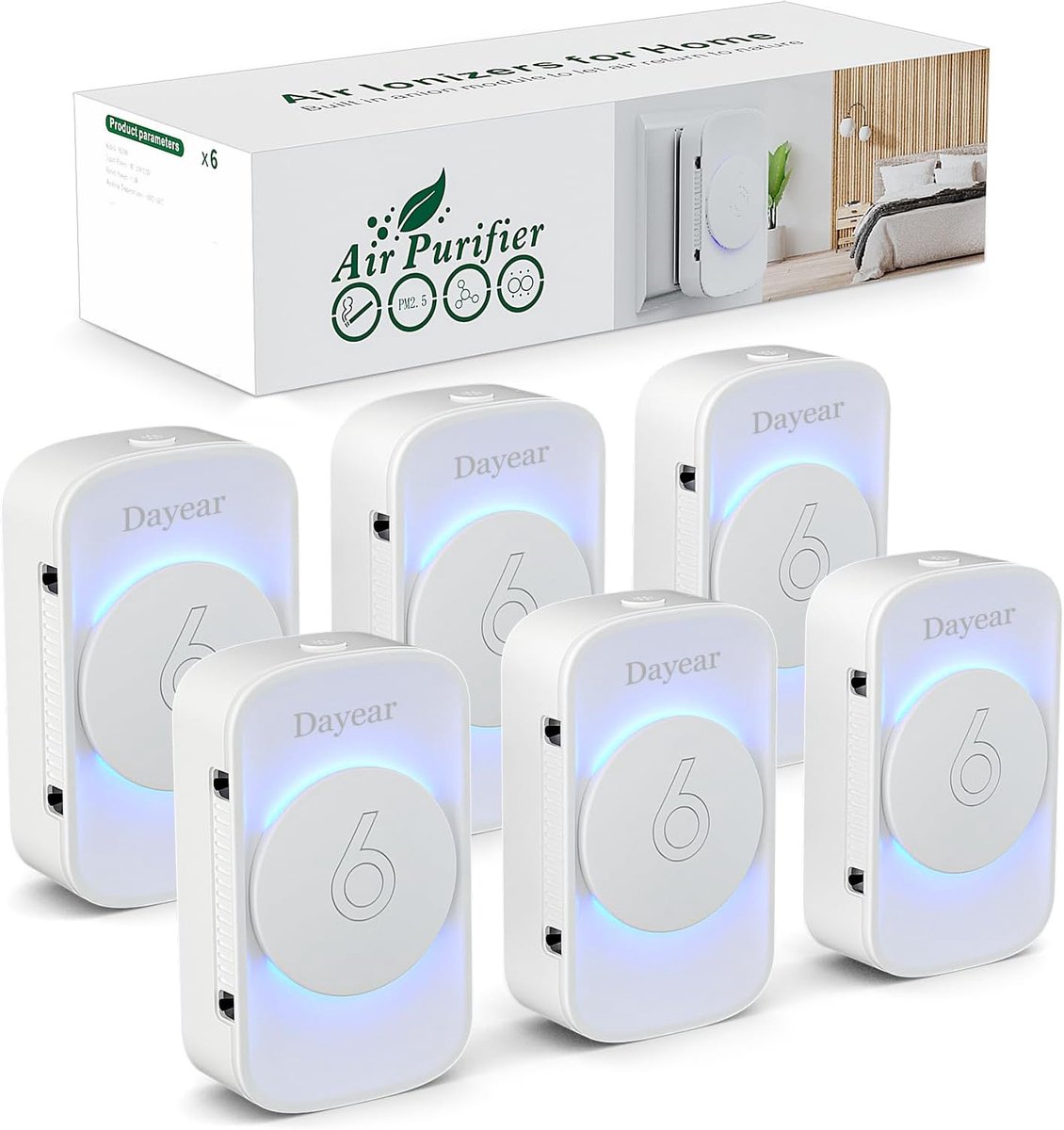 Thijox - Luchtreiniger Ionizer Generator, Plug-in Negatieve Ionen Luchtreiniger voor Kantoor, Kamer, Badkamer, Rook, Huisdieren, Geur, Nachtlampje, 3