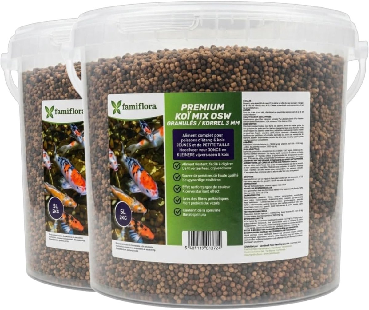 Thijox - Koi Mix OSW Voer voor Koivissen - 2x 5L (10L/4KG) - 3mm Premium Korrel - Met Astaxanthine voor Intense Kleuren en Gezonde Groei