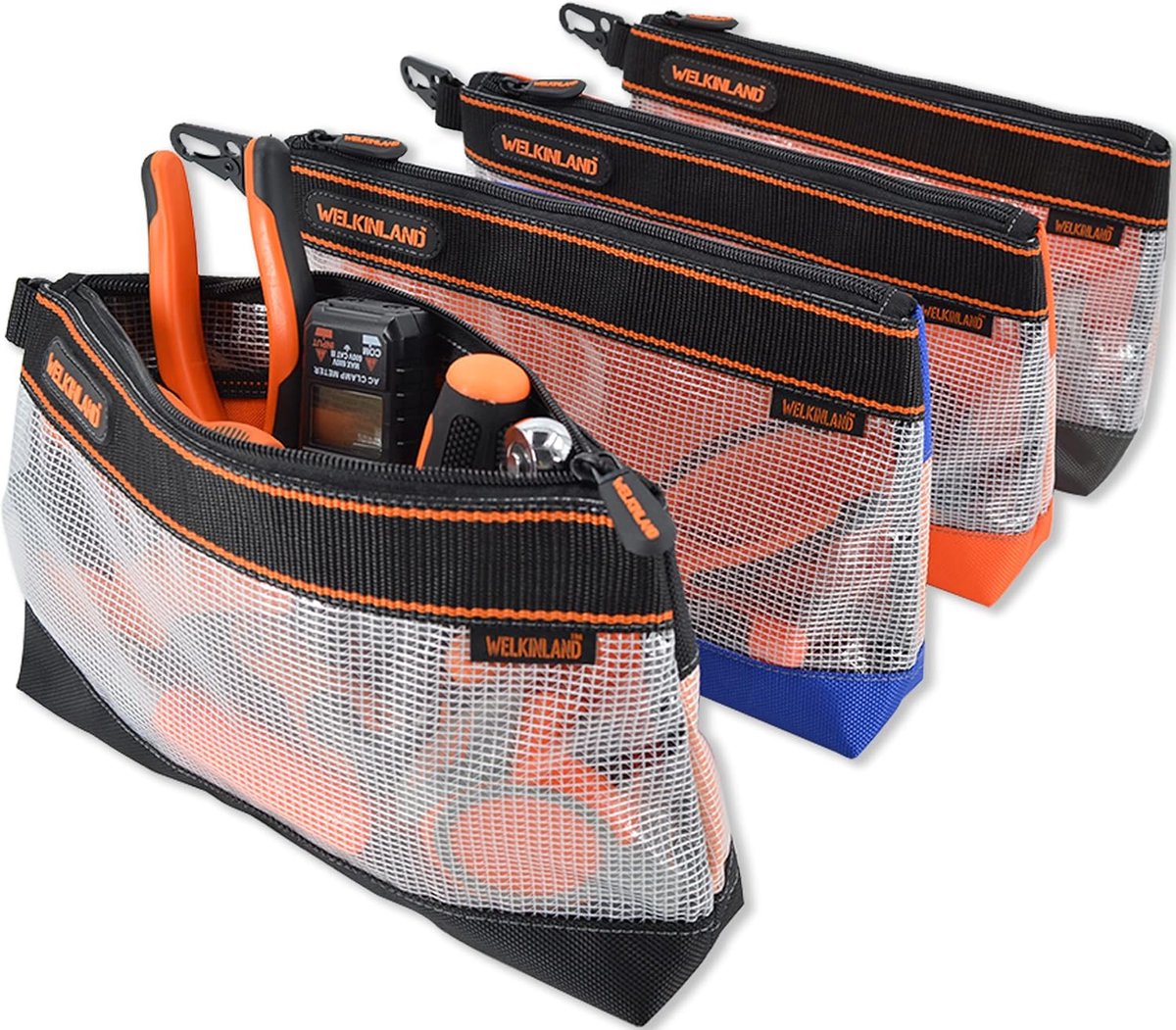 Thijox - 4 Stuks 13 Inch Rits Clear Tool Pouch - Mini Tool Tas Organizer - Transparante Gereedschapstas met Oranje Binnenkant voor Snelle Toegang - Ha