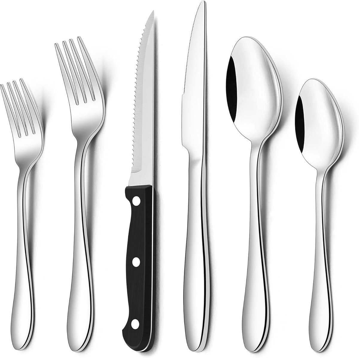 Thijox - Herogo Bestekset voor 6 Personen, 36-delig Roestvrij Stalen Eetbestek met Steakmes, Elegant Bestek voor Keuken en Restaurant, Vaatwasmachineb
