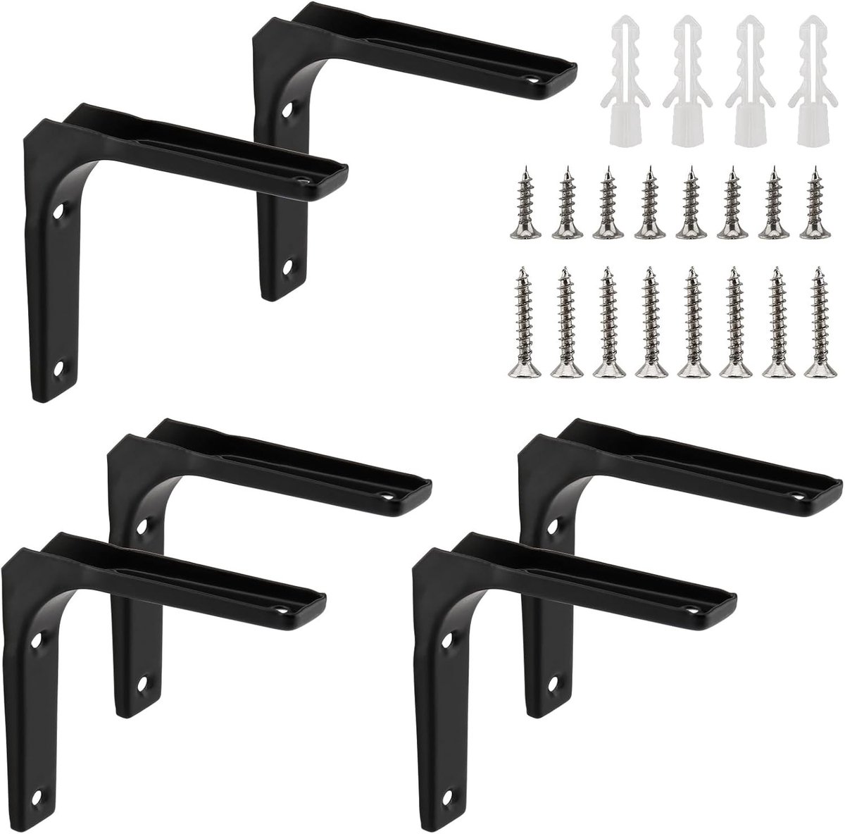 Set van 6 Hoekplanken Zwart Metaal 10 cm - Wandmontage Hoeksteunen voor Planken en Boekenplanken