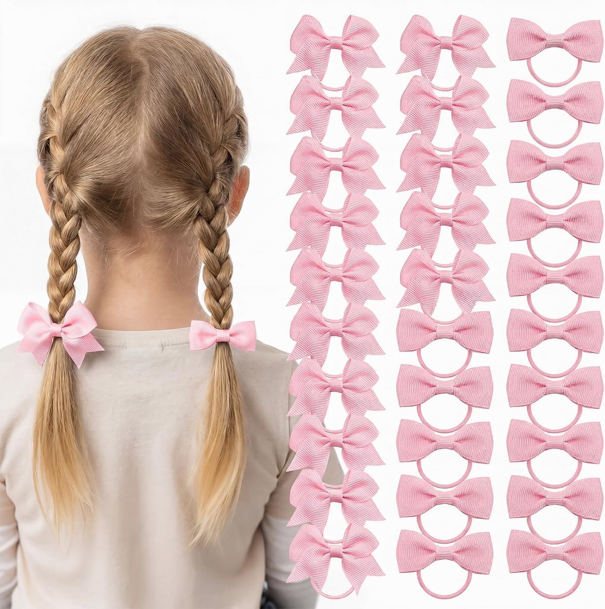Thijox - 30 Stuks Roze Haarstrikjes en Elastiekjes voor Meisjes, Elastische Haarbanden met Strikken, Paardenstaarthouders voor School en Feest